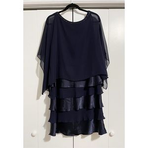 Jessica Howard Beaded Sheer Overlay Navy Blue Size 16 Cocktail Dress